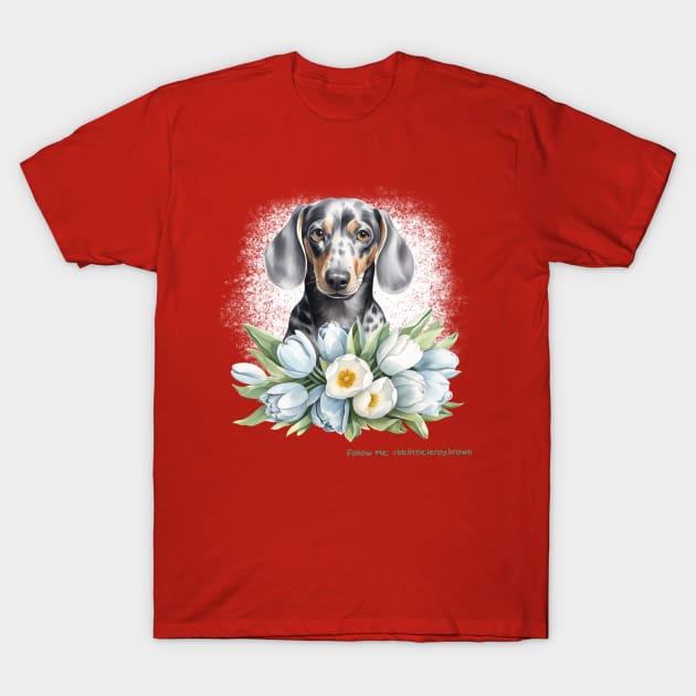 Valentine Grey Dachshund Flowers T-Shirt by Long-N-Short-Shop